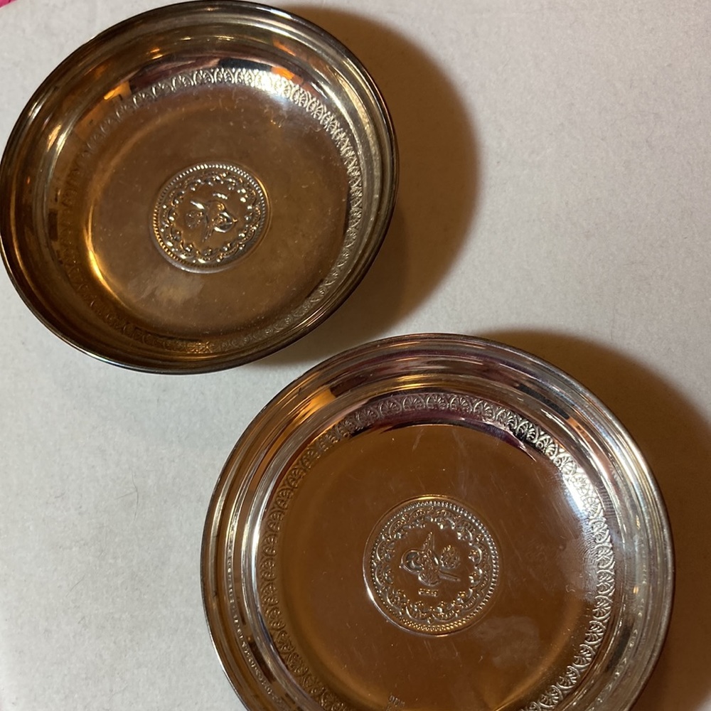 SET OF 2 900 SILVER ANTIQUE OTTOMAN COIN DISH